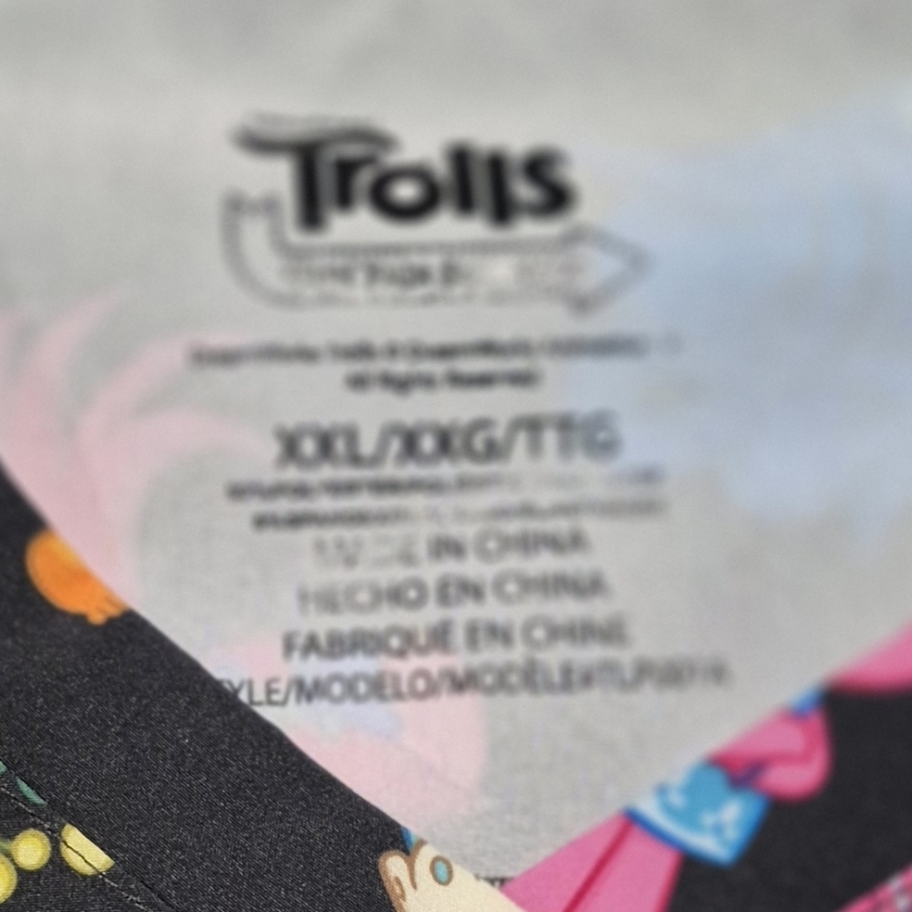 Trolls Scrub - Black with Colorful Characters - Picture 3 of 3